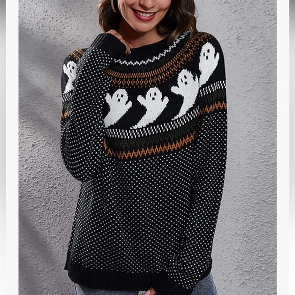 Halloween Sweater Ghostly Fun Retro Crewneck Sweater - Picture 11 of 14